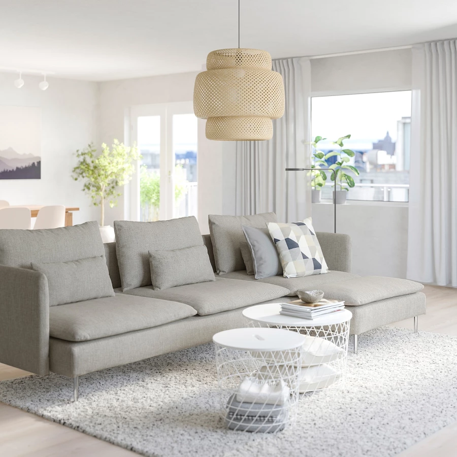 3-местный диван и козетка - IKEA SÖDERHAMN/SODERHAMN, 99x291см, серый/светло-серый, СЕДЕРХАМН ИКЕА (изображение №2)
