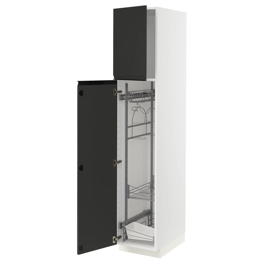 Высокий шкаф/бытовой - IKEA METOD/МЕТОД ИКЕА, 200х60х40 см, черный/белый (изображение №1)