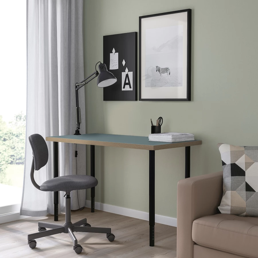 Письменный стол - IKEA LAGKAPTEN/OLOV, 120х60х63-93 см, серый/черный, ЛАГКАПТЕН/ОЛОВ ИКЕА (изображение №4)