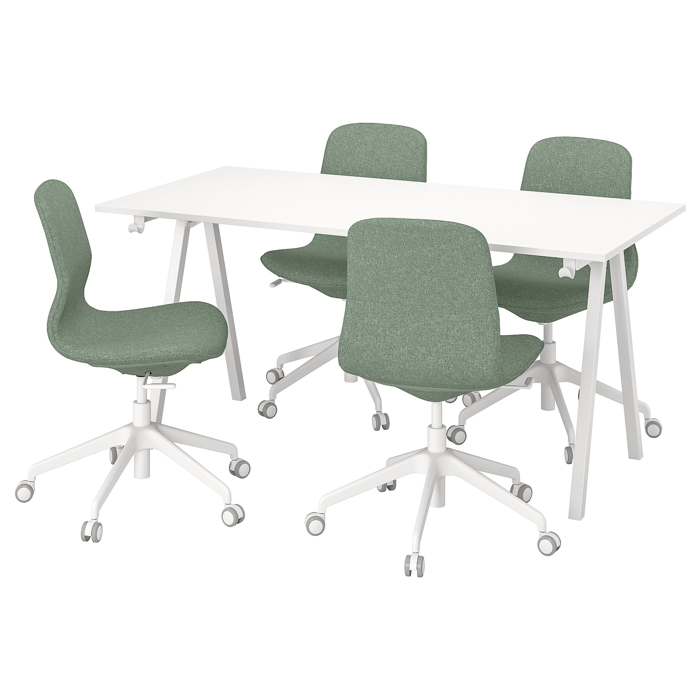 Комбинация: стол, 4 стула - IKEA TROTTEN/LÅNGFJÄLL/LANGFJALL, 160х80 см, белый/серо-зеленый, ТРОТТЕН/ЛОНГФЬЕЛЛЬ ИКЕА
