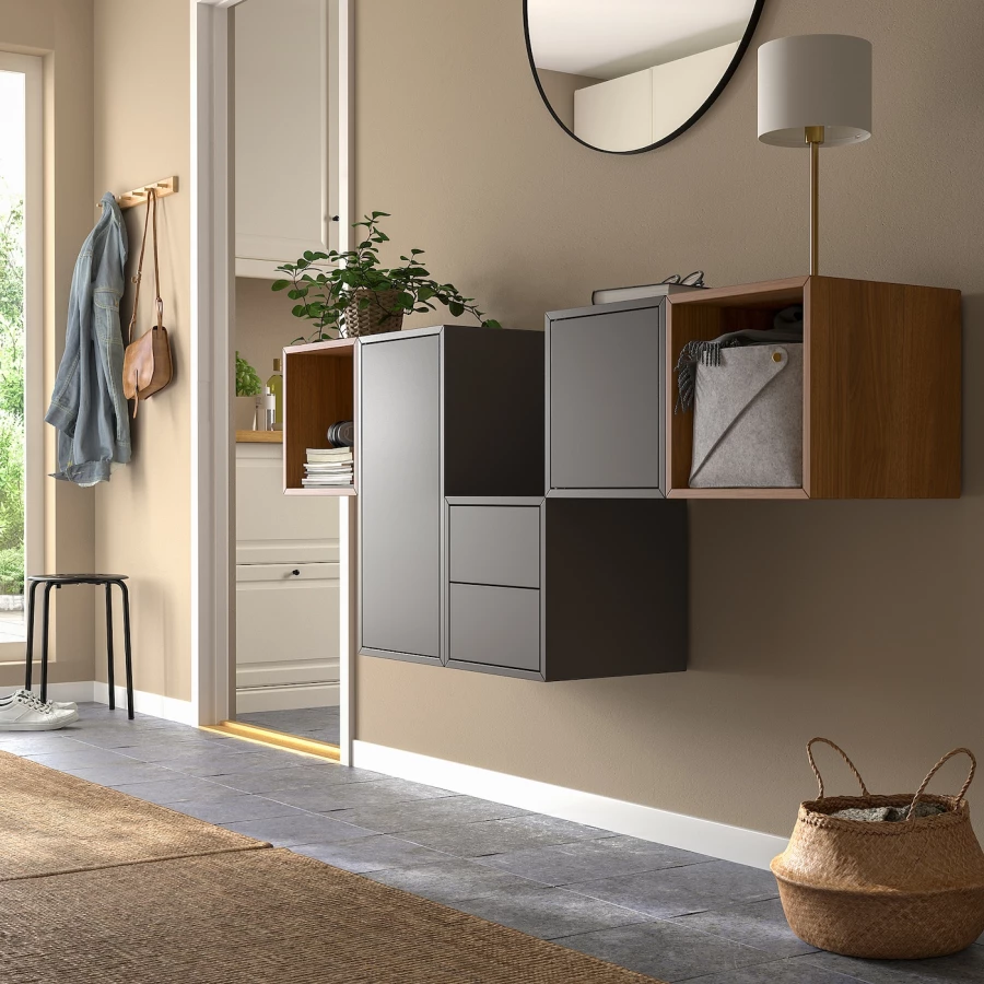 Комбинация навесных шкафов - IKEA EKET, 175x35x70 см, темно-серый/орех, ЭКЕТ ИКЕА (изображение №2)
