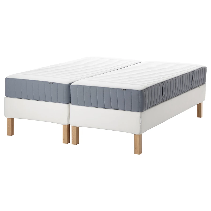 Континентальная кровать - IKEA ESPEVÄR/VALEVÅG/ESPEVAR/VALEVAG, 200х180 см, матрас средне-жесткий, белый, ЭСПЕВАР/ВАЛЕВОГ ИКЕА (изображение №1)