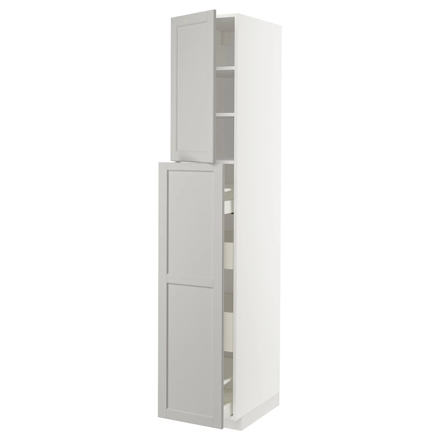 Высокий шкаф - IKEA METOD/MAXIMERA/МЕТОД/МАКСИМЕРА ИКЕА, 220х60х40 см, светло-серый/белый (изображение №1)