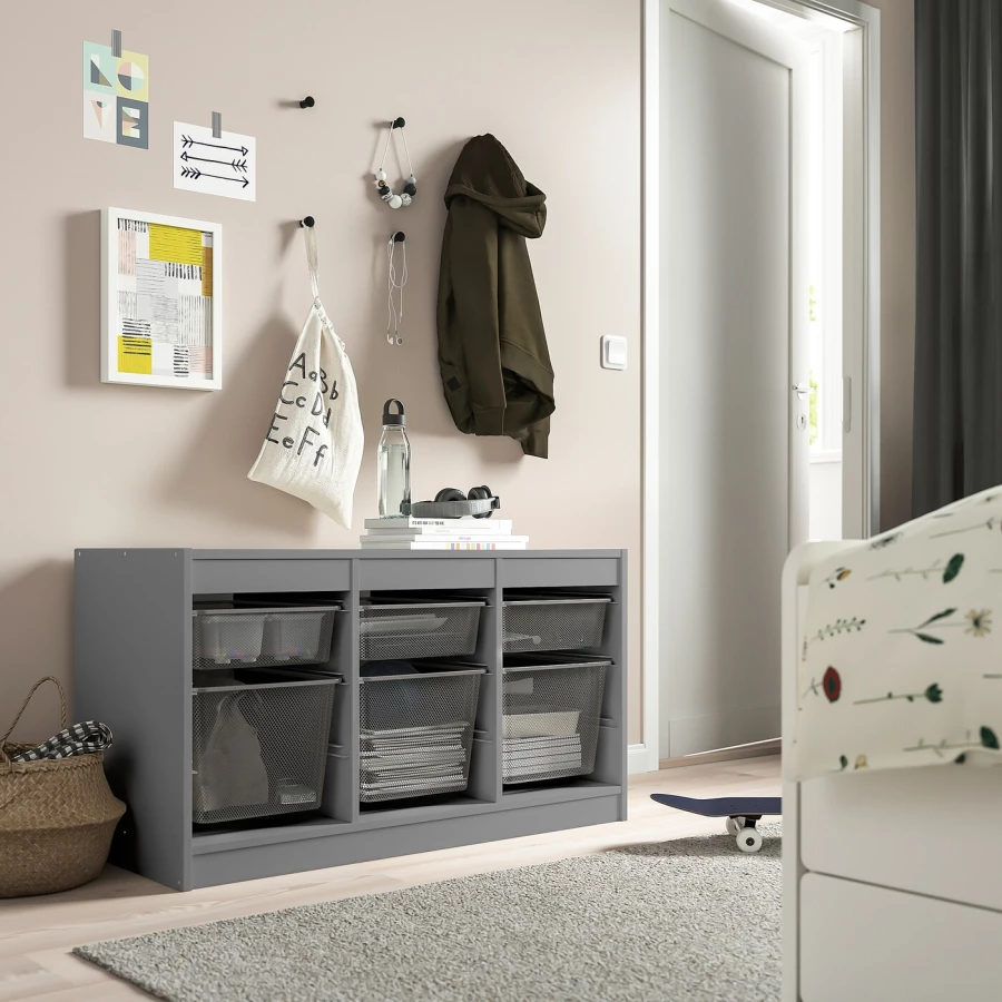 Стеллаж - IKEA TROFAST, 99х44х56 см, серый/темно-серый, ТРУФАСТ ИКЕА (изображение №2)