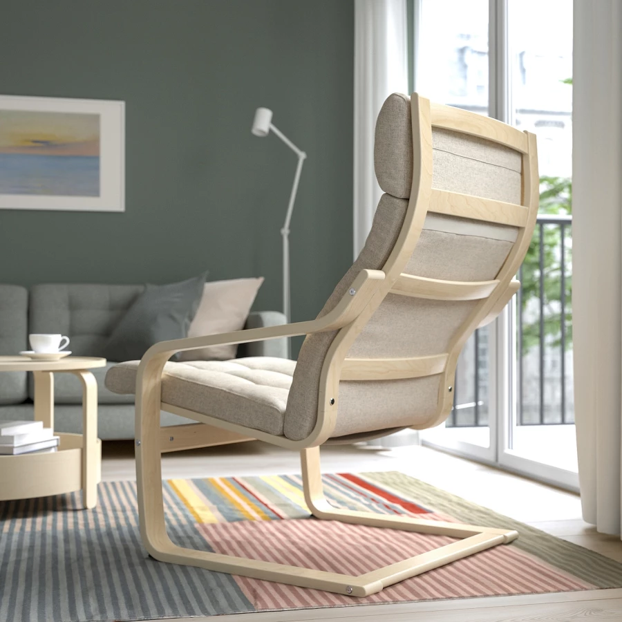 Кресло - IKEA POÄNG/POANG/ПОЭНГ ИКЕА, 68х82х100 см, светло-серый (изображение №3)