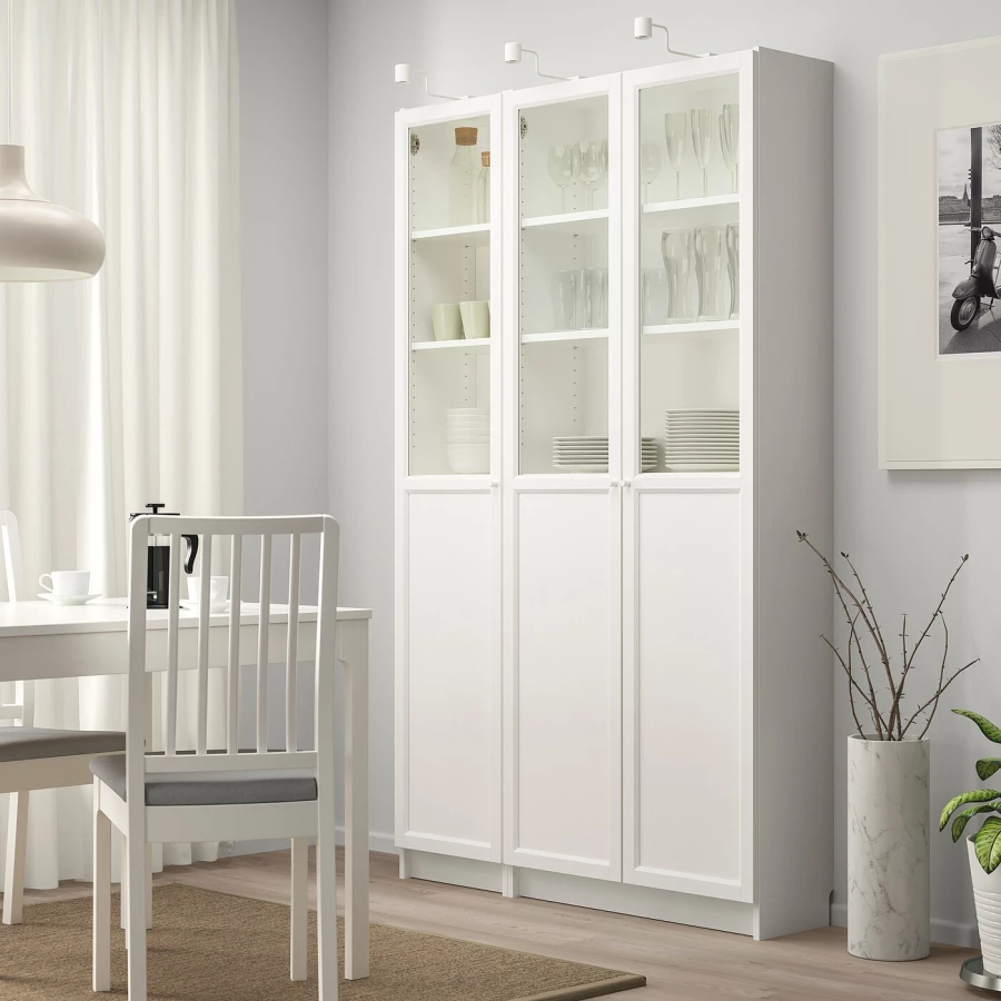 Книжный шкаф с дверцей - BILLY/OXBERG IKEA/ БИЛЛИ/ОКСБЕРГ ИКЕА, 30х120х202 см, белый (изображение №2)