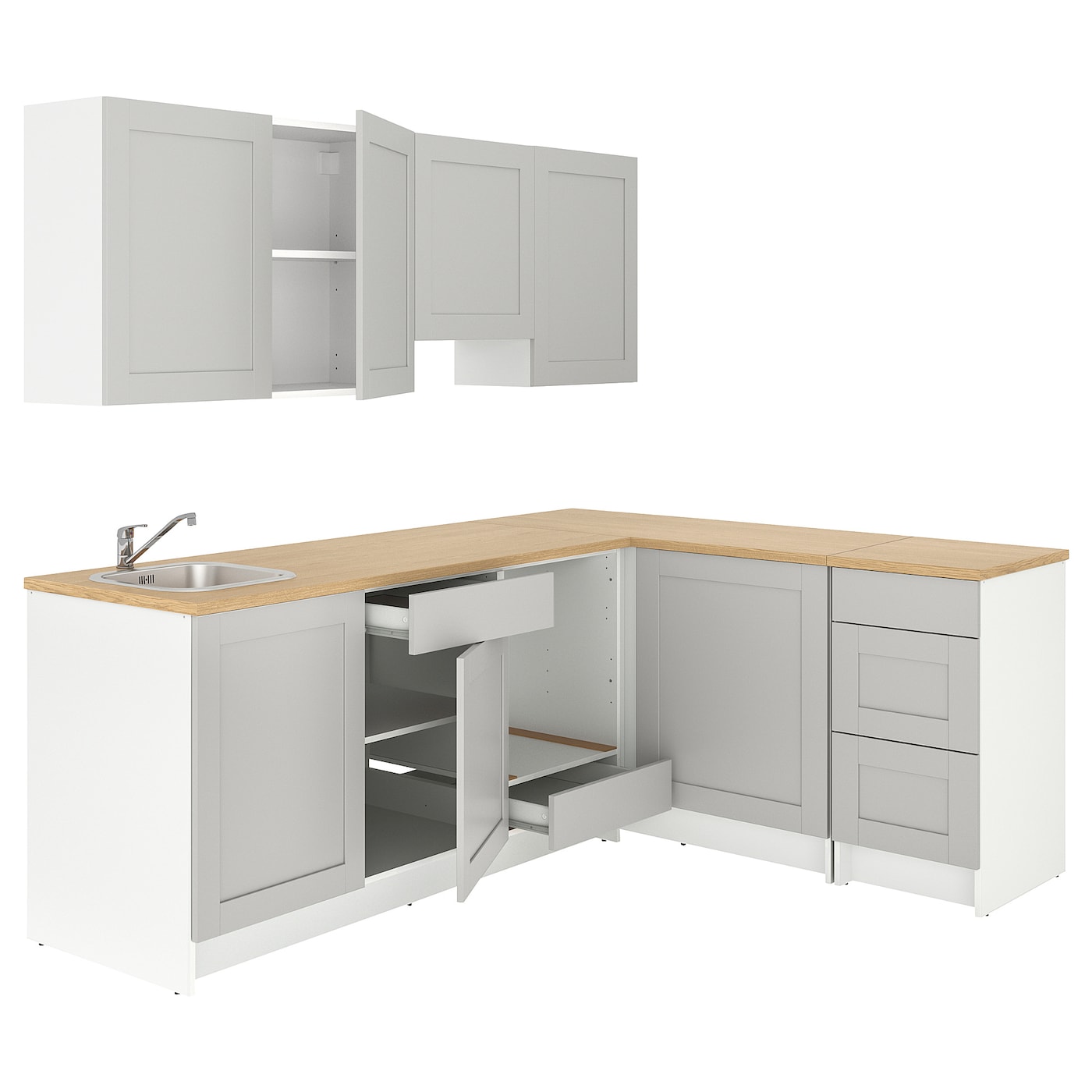 Угловая кухня -  KNOXHULT IKEA/ КНОКСХУЛЬТ ИКЕА, 243х220 см, белый/серый/бежевый