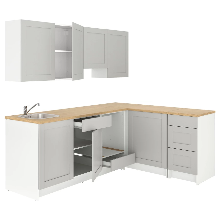 Угловая кухня -  KNOXHULT IKEA/ КНОКСХУЛЬТ ИКЕА, 243х220 см, белый/серый/бежевый (изображение №1)