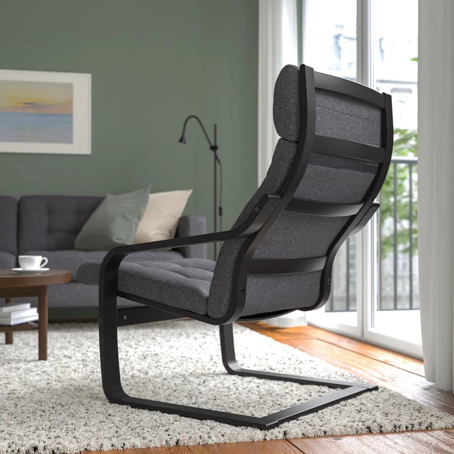Кресло - IKEA POÄNG/POANG/ПОЭНГ ИКЕА, 68х82х100 см, тёмно-серый (изображение №3)