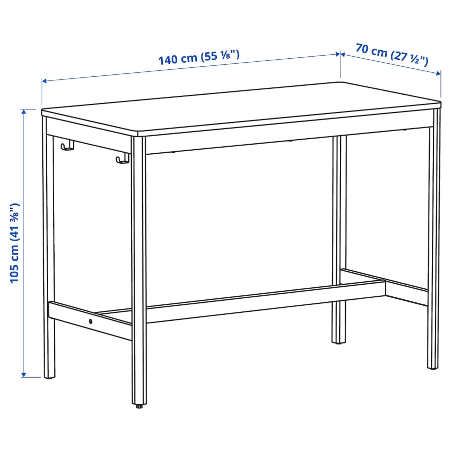 Письменный стол - IKEA IDÅSEN, 140х70 см, темно-серый/черный, ИДОСЕН ИКЕА (изображение №7)