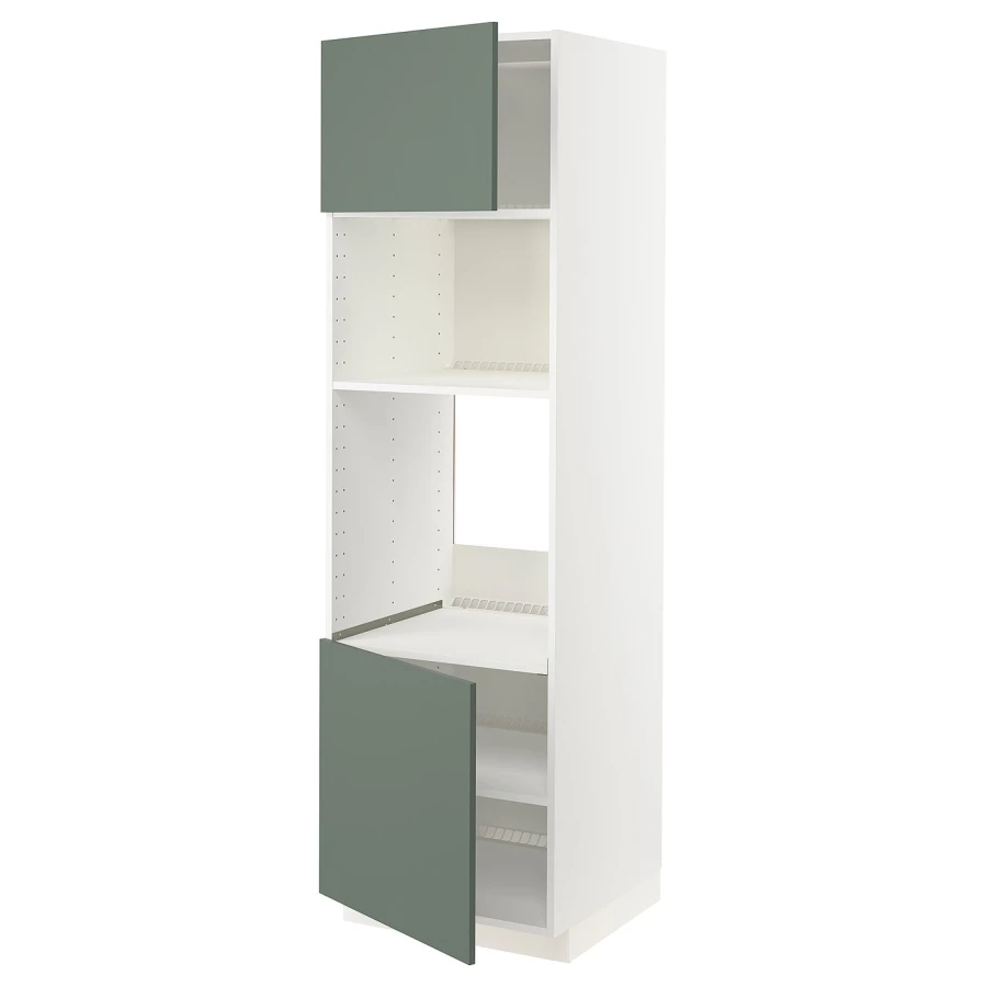Высокий кухонный шкаф - IKEA METOD/МЕТОД ИКЕА, 200х60х60 см, белый/серо-зеленый (изображение №1)