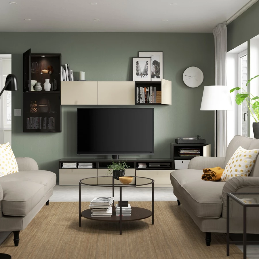 Комбинация для хранения ТВ - IKEA BESTÅ/BESTA, 211x42x300см, черный/светло-коричневый, БЕСТО ИКЕА (изображение №2)