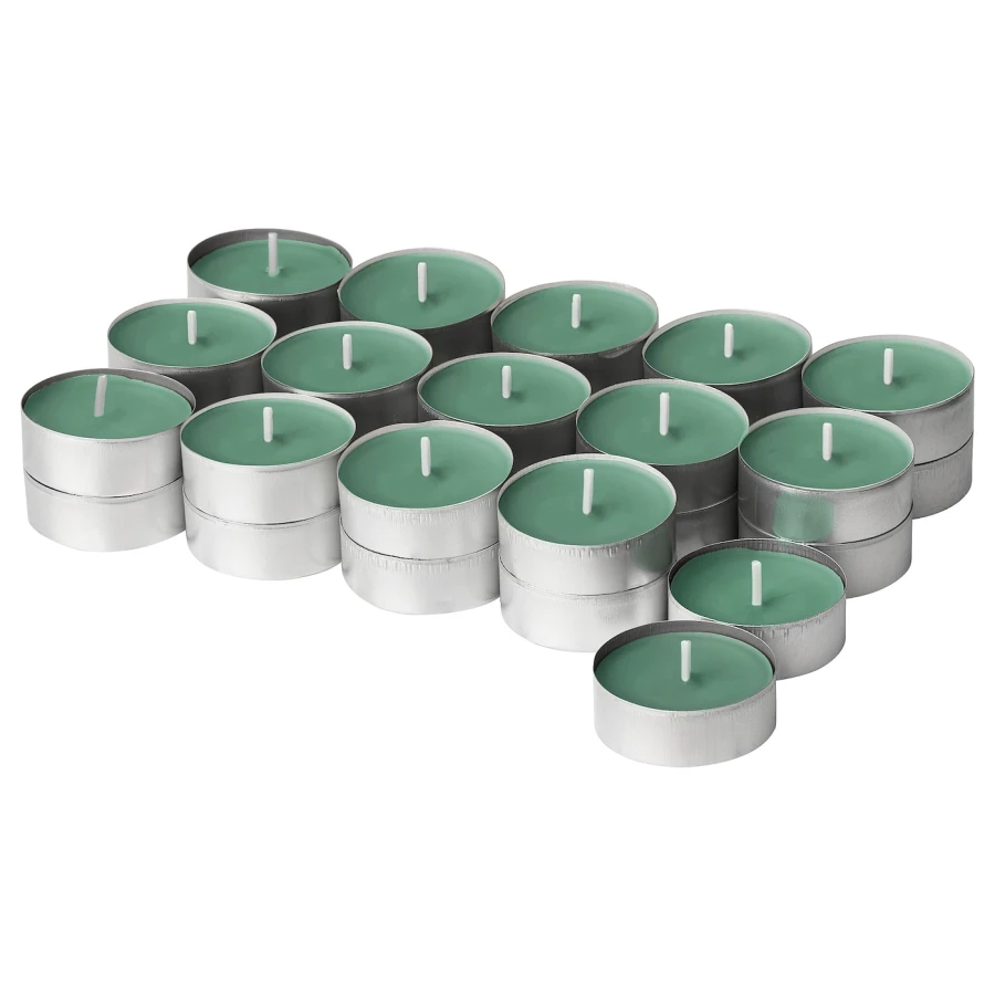 Ароматизированная чайная свеча - IKEA HEDERSAM/ХЕДЕРСАМ ИКЕА, 3,8 см, зеленый, 30 шт (изображение №1)