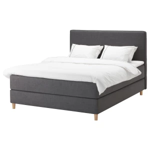 Континентальная кровать - IKEA DUNVIK, 200х140 см, матрас средней жесткости, темно-серый, ДУНВИК ИКЕА