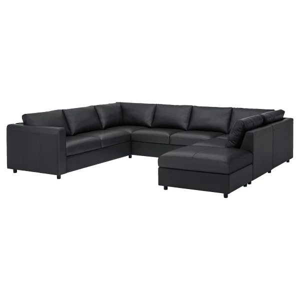 6-местный угловой диван с шезлонгом - IKEA VIMLE/GRANN/BOMSTAD, черный, кожа, 327х249х80 см, ВИМЛЕ/ГРАНН/БУМСТАД ИКЕА