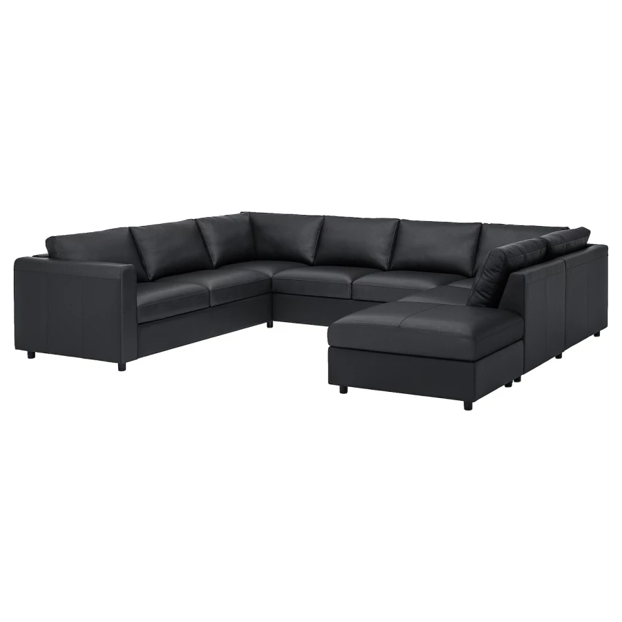 6-местный угловой диван с шезлонгом - IKEA VIMLE/GRANN/BOMSTAD, черный, кожа, 327х249х80 см, ВИМЛЕ/ГРАНН/БУМСТАД ИКЕА (изображение №1)