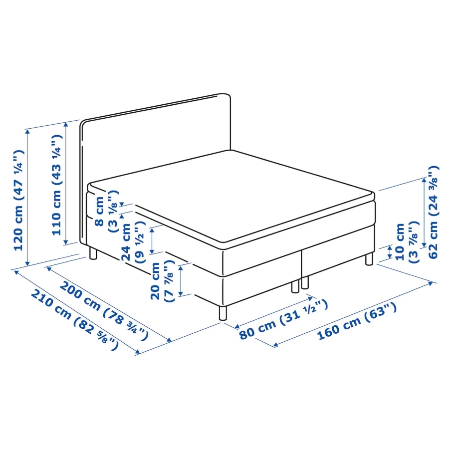 Кровать - IKEA DUNVIK, 200х160 см, темнр-серый,ДУНВИК ИКЕА (изображение №10)