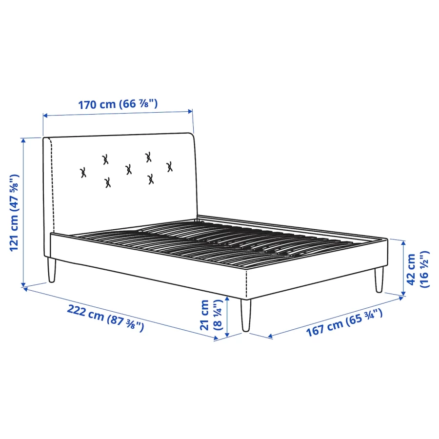 Двуспальная кровать - IKEA IDANÄS/IDANAS, 200х160 см, темно-серый, ИДАНЭС ИКЕА (изображение №9)
