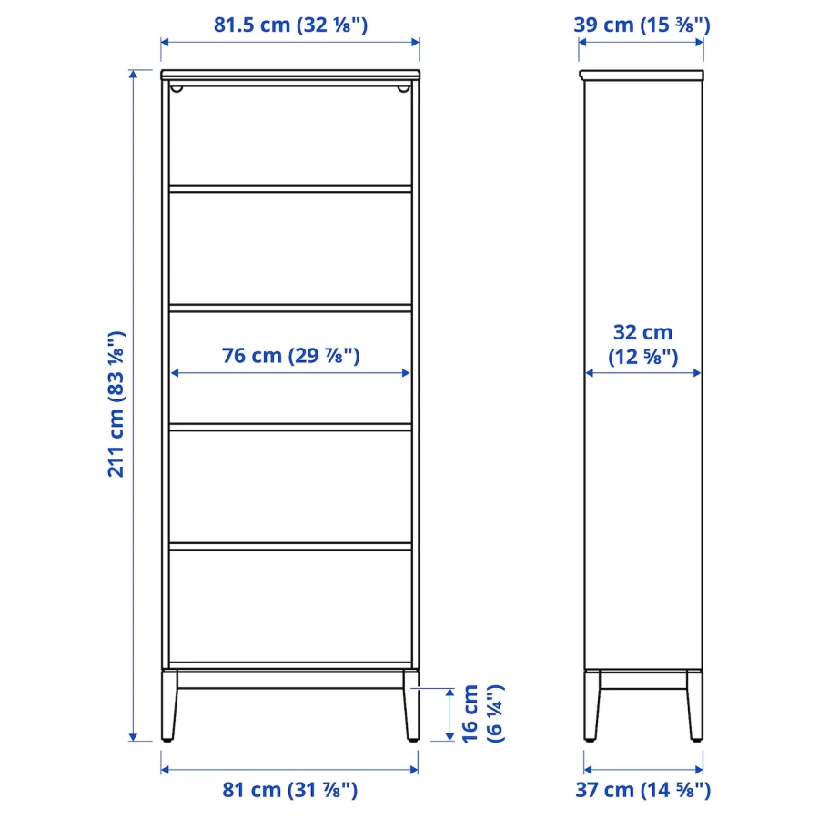 Открытый книжный шкаф - IDANÄS IKEA / ИДАНАС ИКЕА, 39х81х211 см, чёрный (изображение №6)