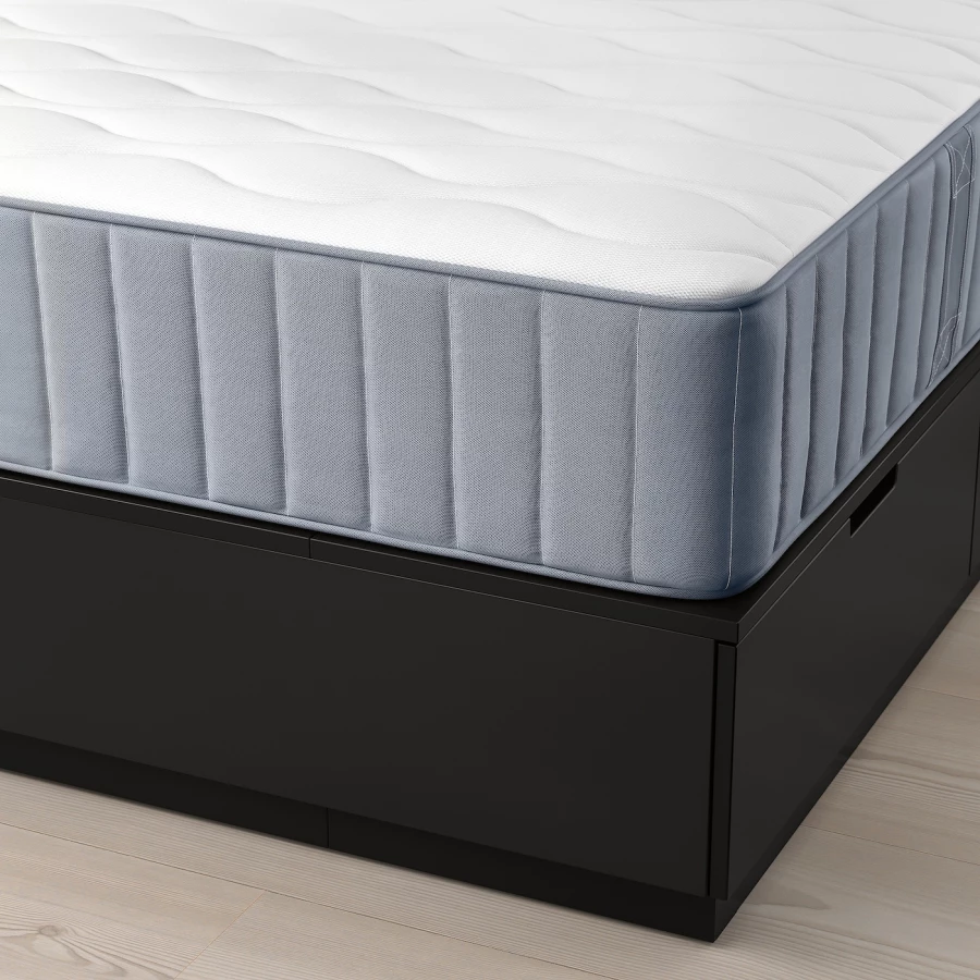 Каркас кровати с контейнером и матрасом - IKEA NORDLI, 200х140 см, матрас жесткий, черный, НОРДЛИ ИКЕА (изображение №3)