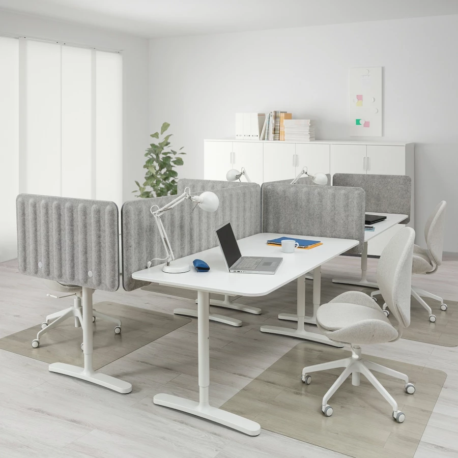 Письменный стол с экраном - IKEA BEKANT, 320х160х48 , серый/белый, БЕКАНТ ИКЕА (изображение №2)