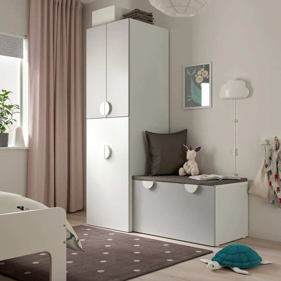 Шкаф детский - IKEA SMÅSTAD/SMASTAD, 150x57x196 см, белый/серый, СМОСТАД ИКЕА (изображение №2)