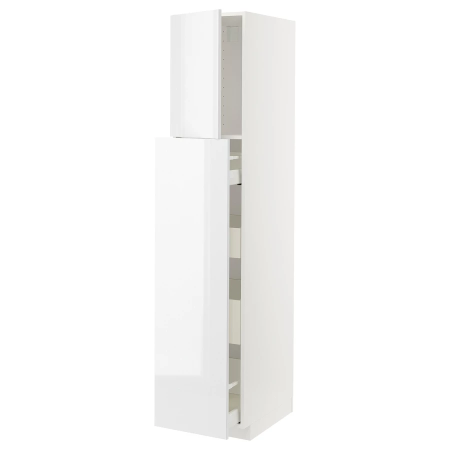 Высокий шкаф - IKEA METOD/MAXIMERA/МЕТОД/МАКСИМЕРА ИКЕА, 200х60х40 см, белый глянцевый (изображение №1)