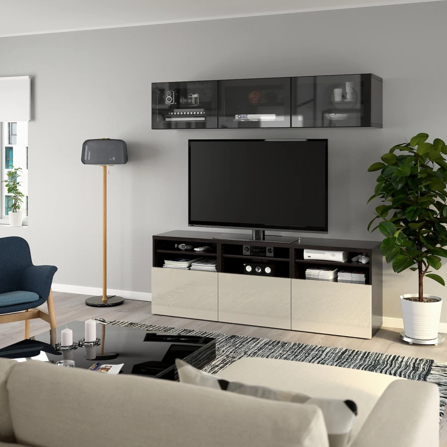 Комбинация для хранения ТВ - IKEA BESTÅ/BESTA, 192x42x180см, черный/светло-коричневый, БЕСТО ИКЕА (изображение №6)