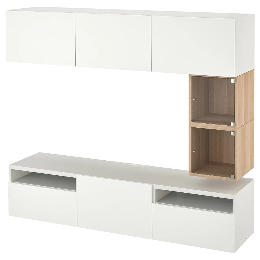 Комплект мебели д/гостиной  - IKEA BESTÅ/BESTA EKET, 166x42x180см, белый/светло-коричневый, БЕСТО ЭКЕТ ИКЕА (изображение №1)