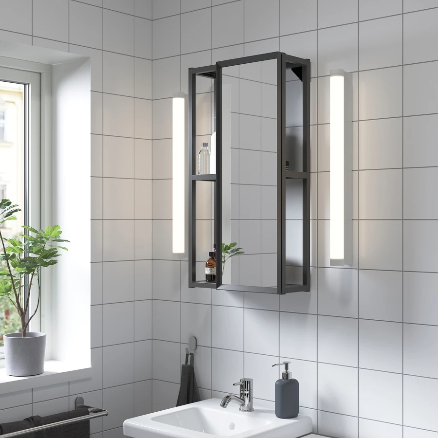 Открытый стеллаж с зеркалом - IKEA ENHET, 40х15х75 см, антрацит, ЭНХЕТ ИКЕА (изображение №2)