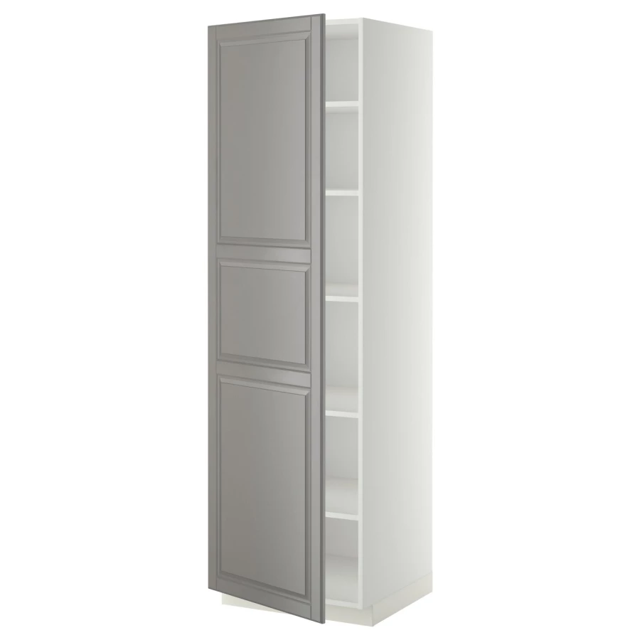 Высокий кухонный шкаф с полками - IKEA METOD/МЕТОД ИКЕА, 200х60х60 см, белый/серый (изображение №1)