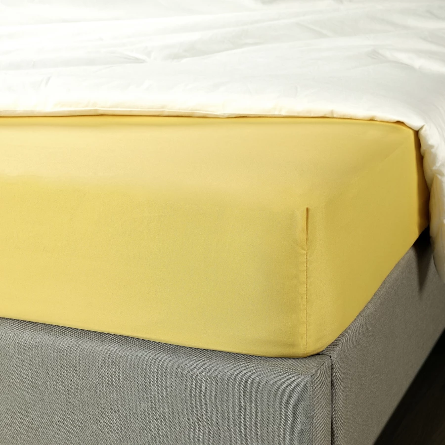 Простыня на резинке - BRUKSVARA IKEA/ БРУКСВАРА  ИКЕА,   160х200 см, желтый (изображение №2)