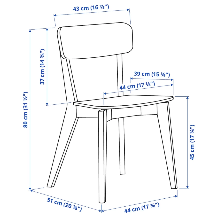Стол и 2 стула -LISABO / LISABO IKEA/ ЛИСАБО ИКЕА, 88х74х46 см, дерево (изображение №9)