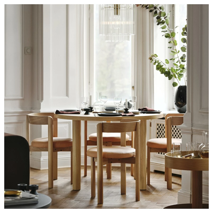 Стол и 4 стула с подлокотниками-IKEA  STOCKHOLM 2025 /СТОКГОЛЬМ 2025, 115 cm,светло-коричневый (изображение №2)