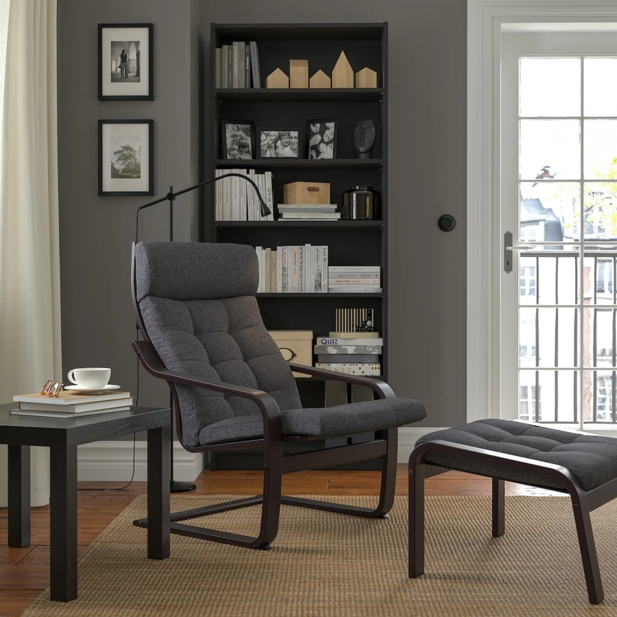 Кресло/табурет для ног - POÄNG / POАNG  IKEA/ ПОЭНГ ИКЕА,  72х66х7 см , серый/коричневый (изображение №2)