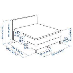 Континентальная кровать - IKEA DUNVIK, 200х180 см, черный, ДУНВИК ИКЕА