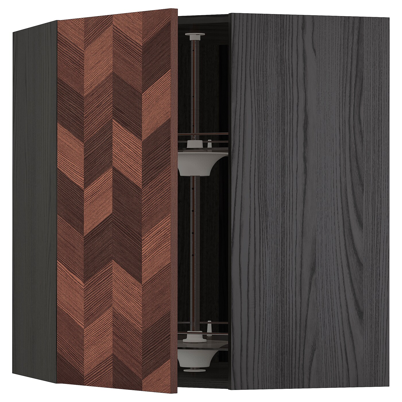 Угловой навесной шкаф с каруселью - METOD  IKEA/  МЕТОД ИКЕА, 80х70  см, черный/коричневый