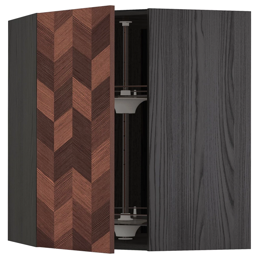 Угловой навесной шкаф с каруселью - METOD  IKEA/  МЕТОД ИКЕА, 80х70  см, черный/коричневый (изображение №1)