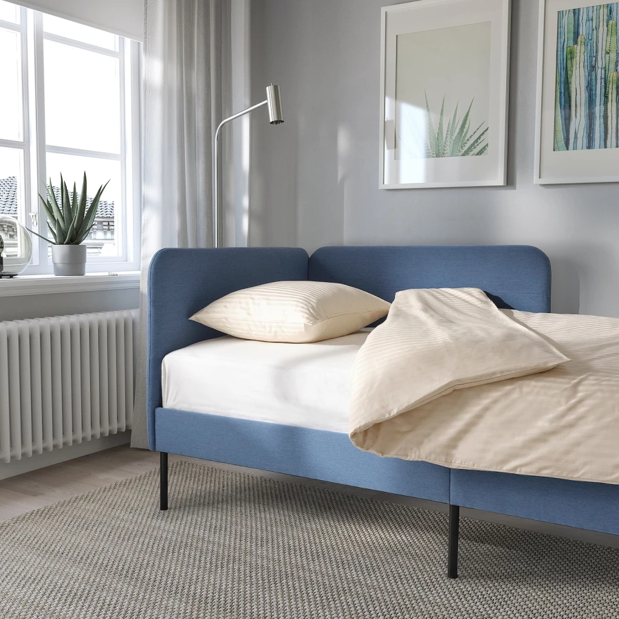 Каркас кровати с мягкой обивкой - IKEA BLÅKULLEN/BLAKULLEN, 200х90 см, синий, БЛОКУЛЛЕН ИКЕА (изображение №7)
