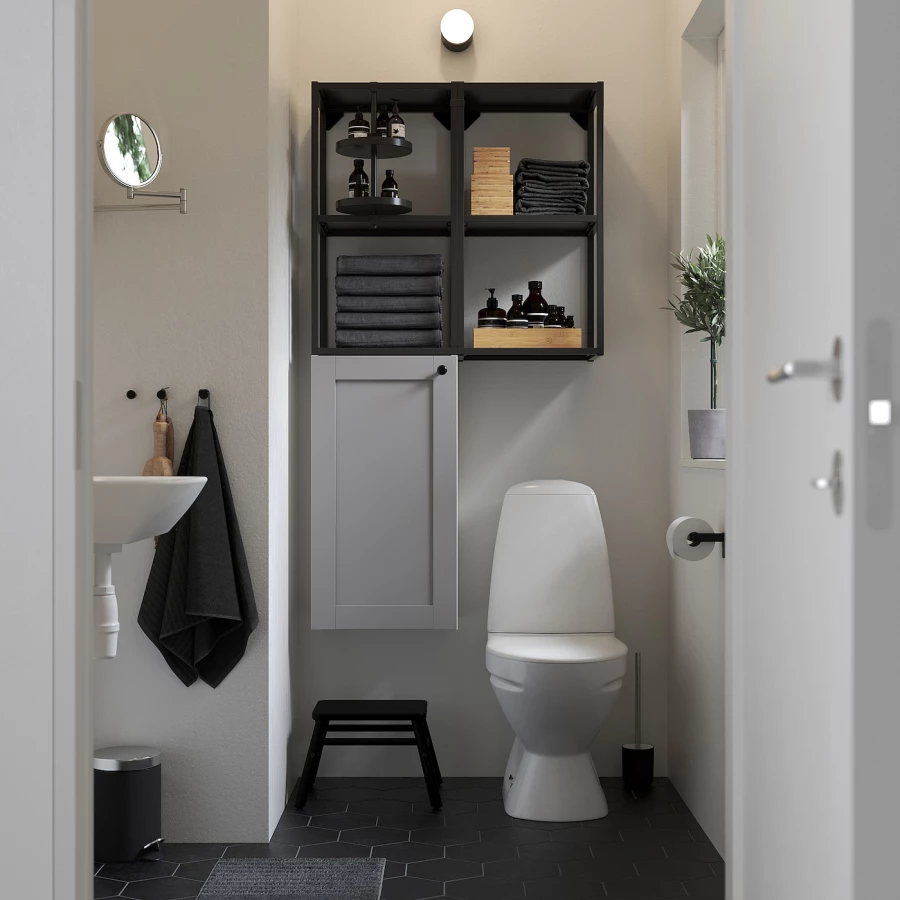 Комбинация для ванной - IKEA ENHET, 80х32х150 см, серый/антрацит, ЭНХЕТ ИКЕА (изображение №5)