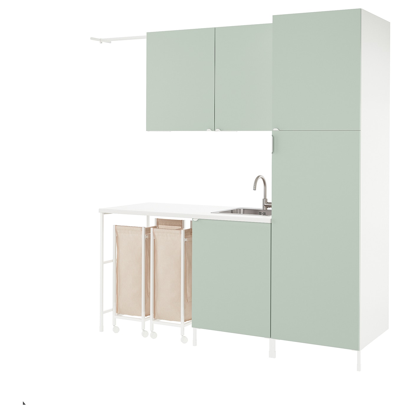 Комбинация для ванной - IKEA ENHET, 199х63.5х222.5 см, белый/светло-зеленый, ЭНХЕТ ИКЕА
