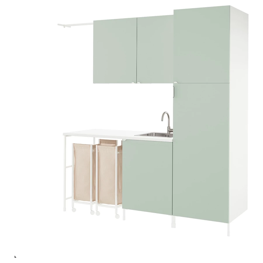 Комбинация для ванной - IKEA ENHET, 199х63.5х222.5 см, белый/светло-зеленый, ЭНХЕТ ИКЕА (изображение №1)