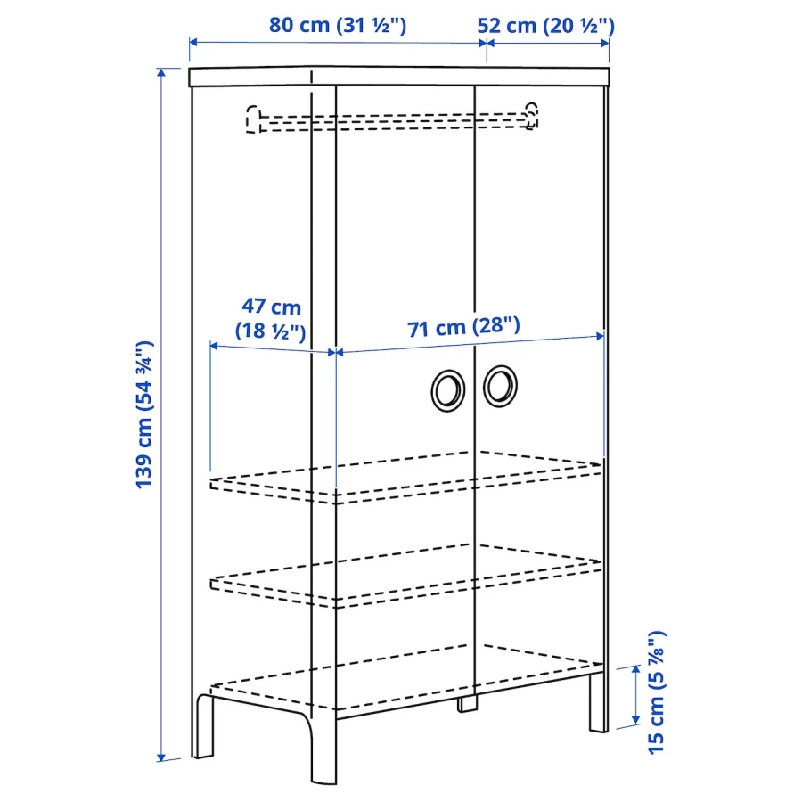 Шкаф детский - IKEA BUSUNGE, 80x139 см, белый, БУСУНГЕ ИКЕА (изображение №3)