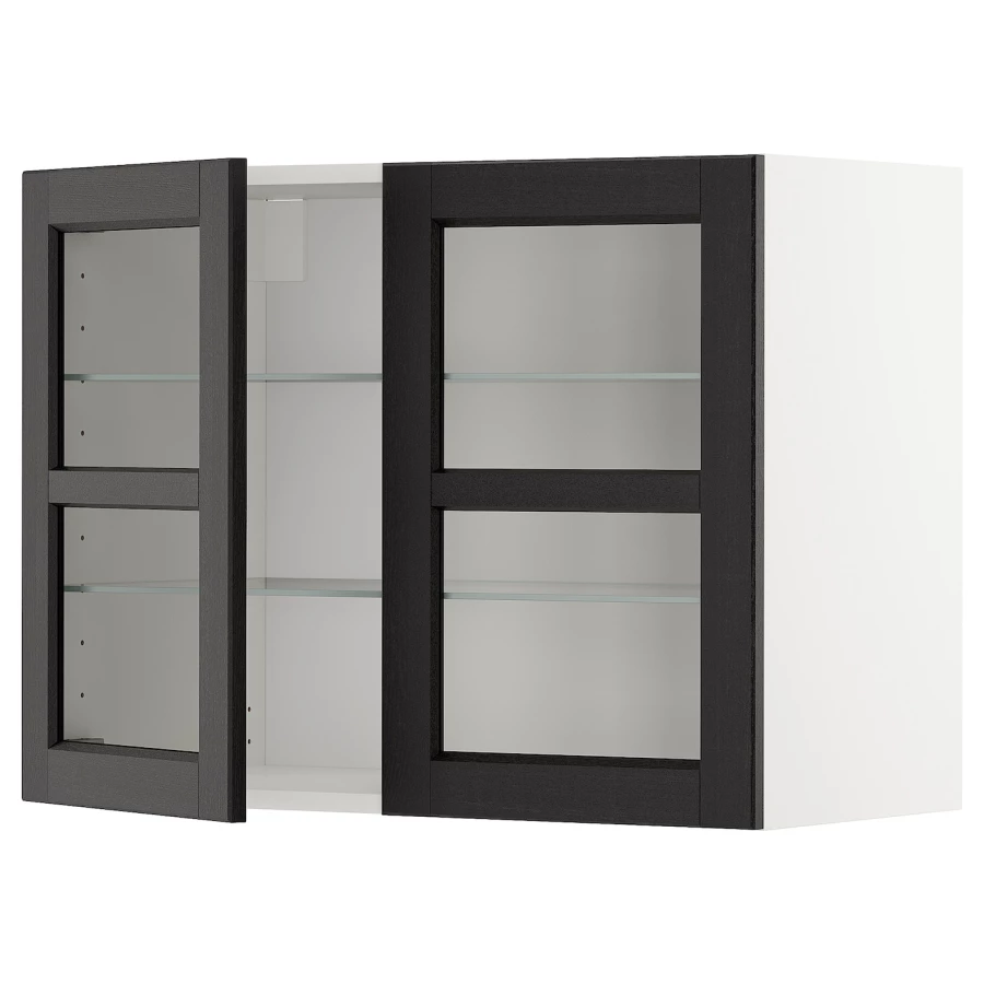 Шкаф и 2 стеклянные двери -  METOD IKEA/ МЕТОД ИКЕА, 60х80 см, белый/черный (изображение №1)