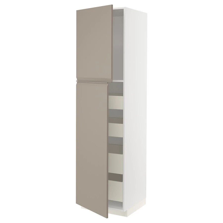 Высокий шкаф с ящиками - IKEA METOD/MAXIMERA/МЕТОД/МАКСИМЕРА ИКЕА, 220х60х60 см, белый/темно-бежевый (изображение №1)