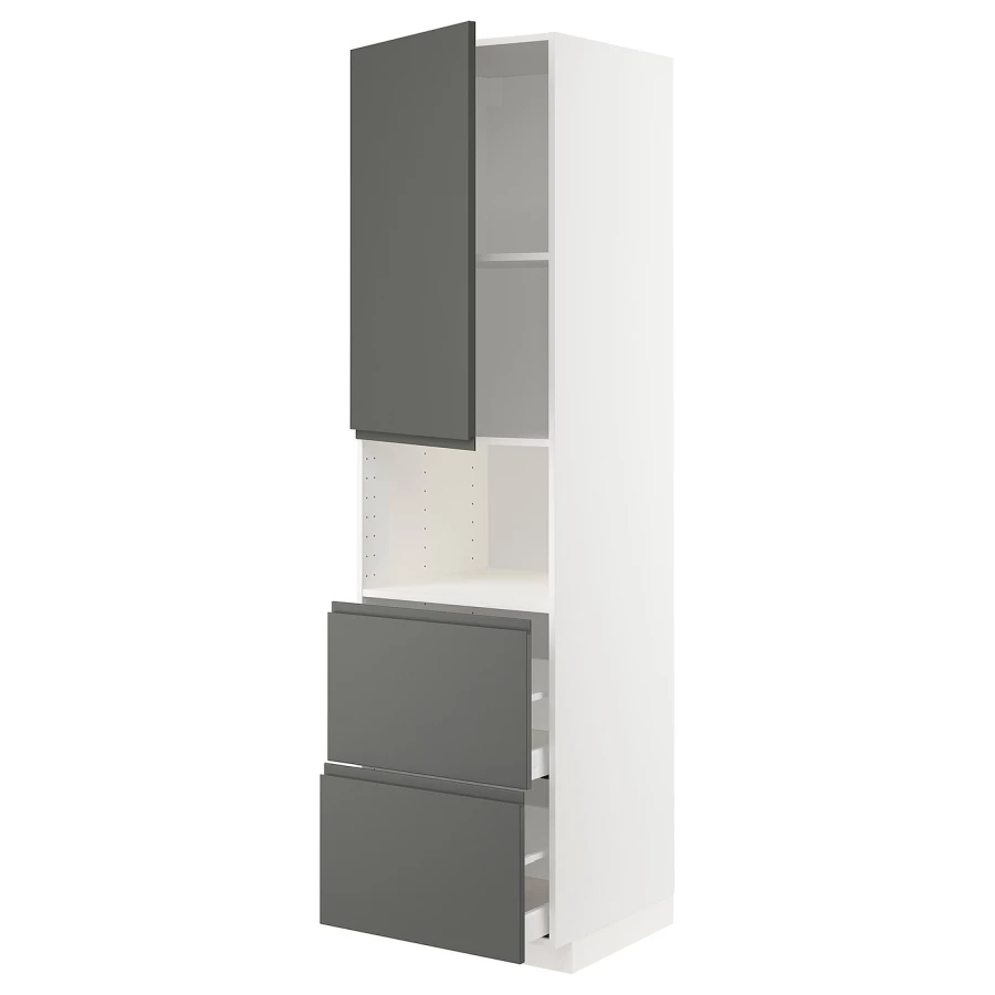 Высокий шкаф с ящиками - IKEA METOD/MAXIMERA/МЕТОД/МАКСИМЕРА ИКЕА, 220х60х60 см, белый/темно-серый (изображение №1)