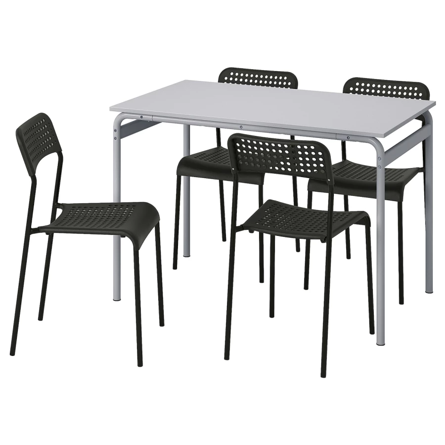 Стол и 4 стула - IKEA GRÅSALA/GRASALA/ADDE/ ГРОСАЛА/АДДЕ ИКЕА, 110х67 см, серый/черный (изображение №1)