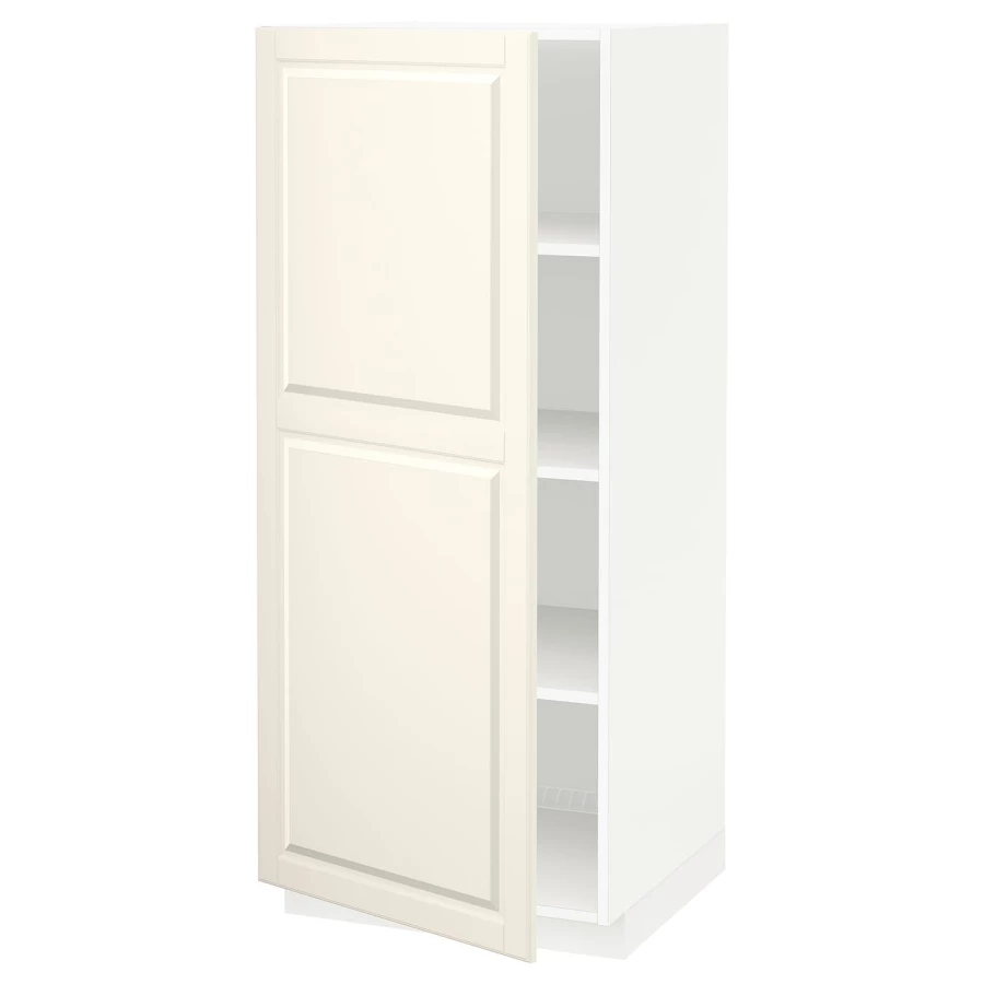 Высокий кухонный шкаф с полками - IKEA METOD/МЕТОД ИКЕА, 140х60х60 см, белый/кремовый (изображение №1)