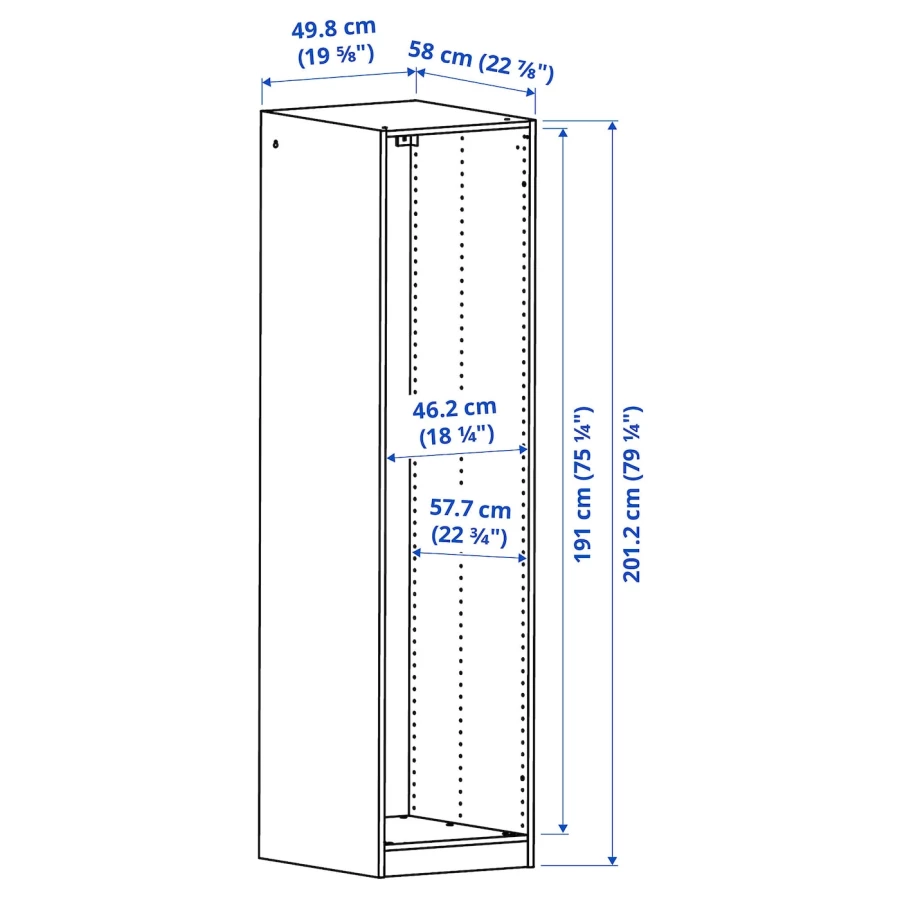 Каркас гардероба - IKEA PAX, 50x58x201 см, под беленый дуб ПАКС ИКЕА (изображение №4)