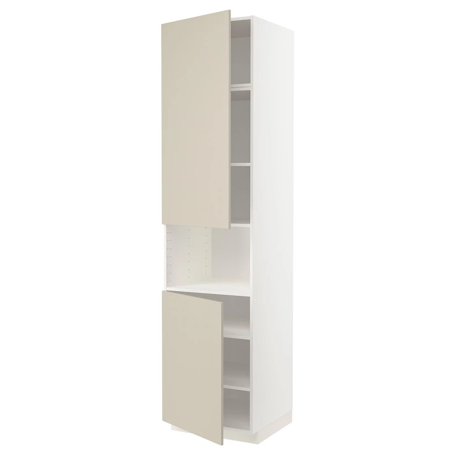 Высокий кухонный шкаф с полками - IKEA METOD/МЕТОД ИКЕА, 240х60х60 см, белый/бежевый (изображение №1)